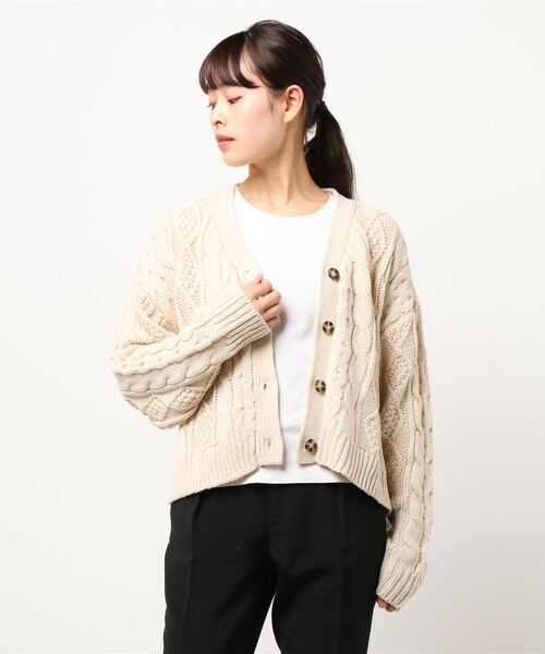 STYLEBLOCK カーディガン Vネックケーブルカーディガン レディース - 画像 (3)