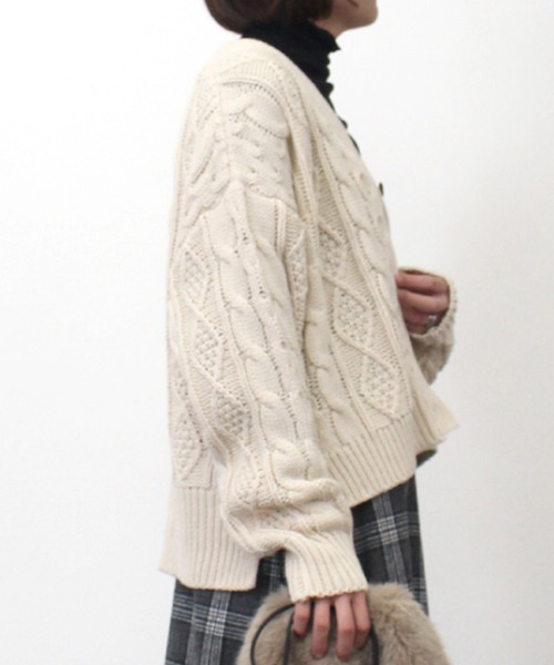STYLEBLOCK カーディガン Vネックケーブルカーディガン レディース - 画像 (6)