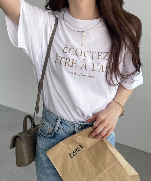 andme tシャツ フレンチロゴプリント半袖Tシャツ レディース - 画像 (7)