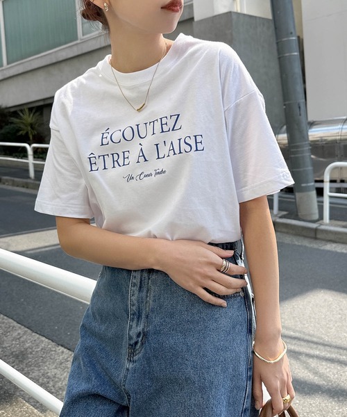 andme tシャツ フレンチロゴプリント半袖Tシャツ レディース - 画像 (3)