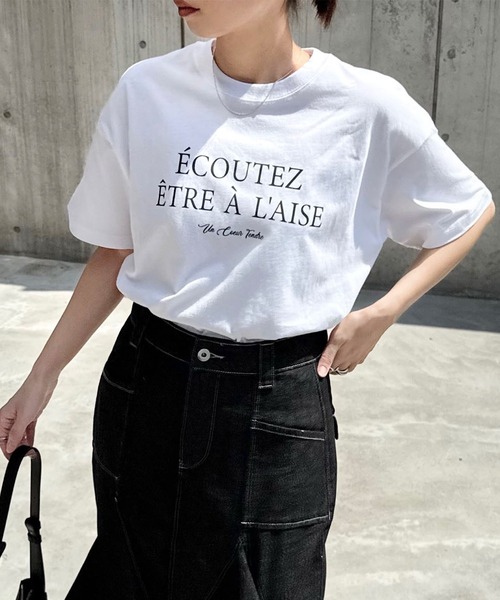 andme tシャツ フレンチロゴプリント半袖Tシャツ レディース - 画像 (2)