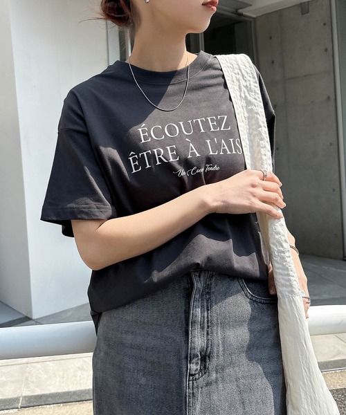 andme tシャツ フレンチロゴプリント半袖Tシャツ レディース - 画像 (4)