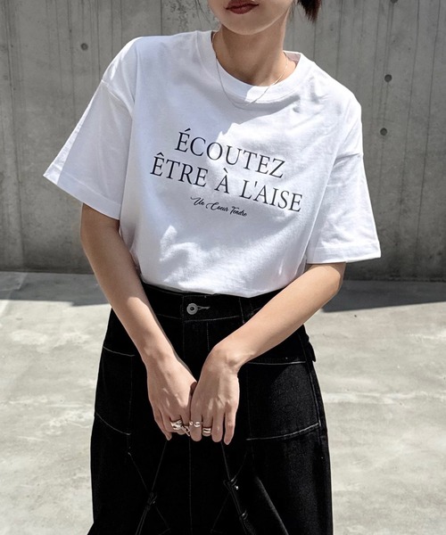 andme tシャツ フレンチロゴプリント半袖Tシャツ レディース - 画像 (8)