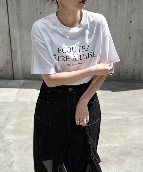 andme tシャツ フレンチロゴプリント半袖Tシャツ レディース - 画像 (9)