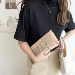 classicalelf tシャツ 大人マストな1枚。シンプルなシルケットハイネック半袖カットソー レディース