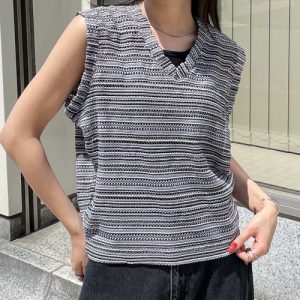 ベスト ジレ メッシュボーダーサマーニットベスト レディース