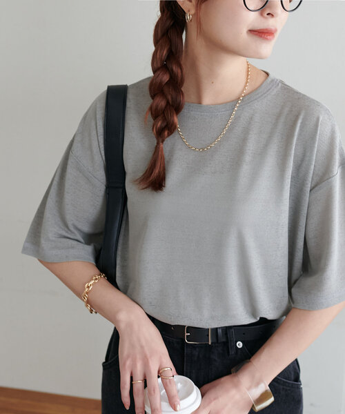 Discoat tシャツ 「新色追加/WEB限定」梨地シアー5分袖 レディース - 画像 (4)