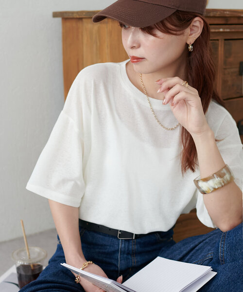 Discoat tシャツ 「新色追加/WEB限定」梨地シアー5分袖 レディース - 画像 (2)