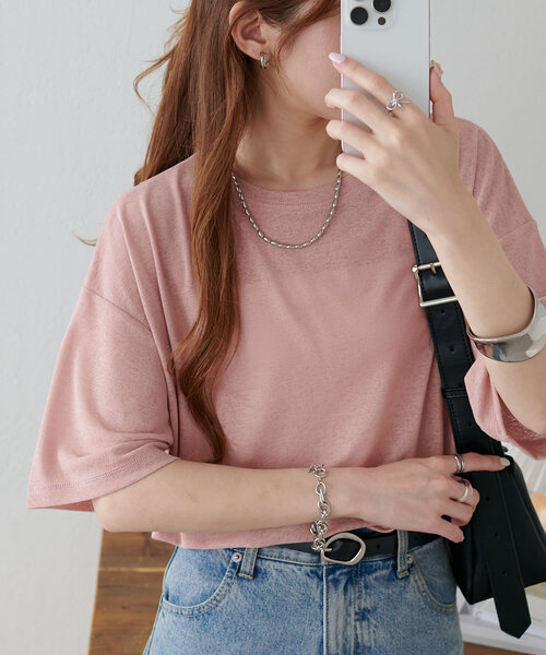 Discoat tシャツ 「新色追加/WEB限定」梨地シアー5分袖 レディース