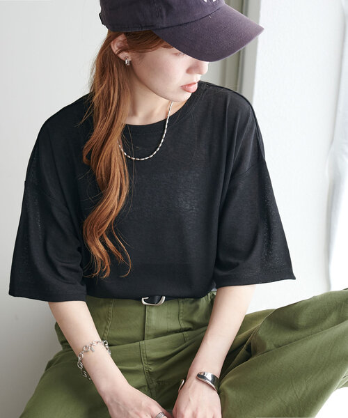 Discoat tシャツ 「新色追加/WEB限定」梨地シアー5分袖 レディース - 画像 (3)