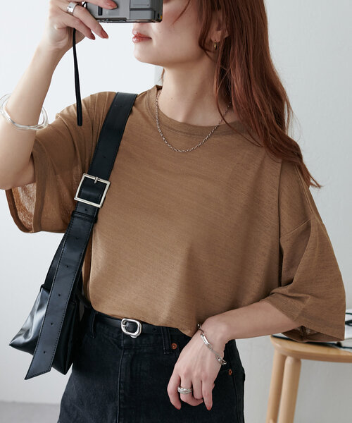 Discoat tシャツ 「新色追加/WEB限定」梨地シアー5分袖 レディース - 画像 (6)