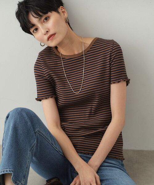 OPAQUE.CLIP tシャツ 細ボーダーリブカットソー「洗濯機洗い可」 レディース - 画像 (4)