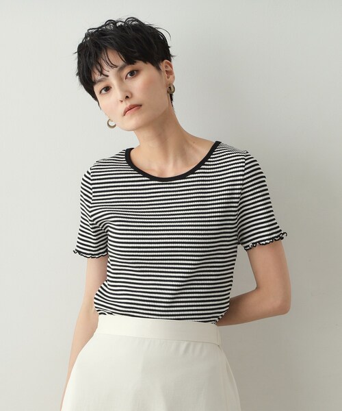 OPAQUE.CLIP tシャツ 細ボーダーリブカットソー「洗濯機洗い可」 レディース - 画像 (9)