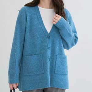 Green Parks カーディガン Vネック畦編みニットカーディガン レディース