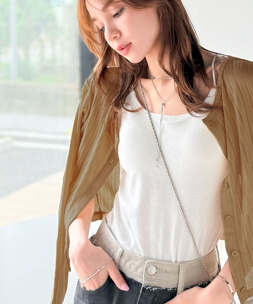 classicalelf カーディガン 「羽織り/持ち運び/冷房対策に便利!」2wayクルーネックシアーリブカーディガン(ショート丈) レディース - 画像 (4)