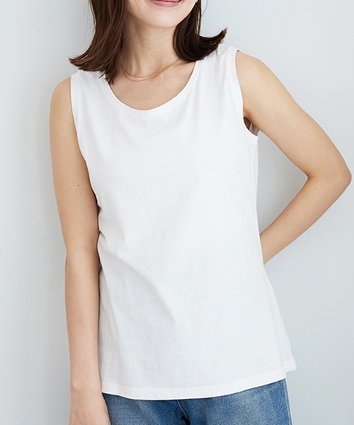 BELLUNA PLUS タンクトップ ノースリーブ ヒンヤリ!綿100%サマ見えタンクトップ レディース - 画像 (2)