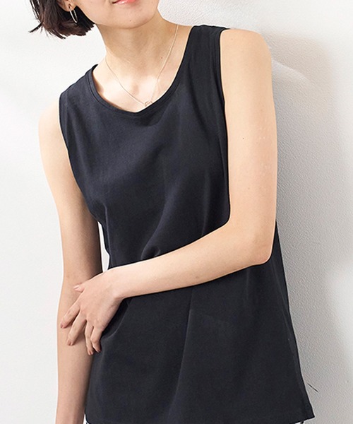 BELLUNA PLUS タンクトップ ノースリーブ ヒンヤリ!綿100%サマ見えタンクトップ レディース - 画像 (3)