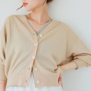 le.coeur blanc カーディガン 「手洗い可能」シアーワイドリブラメVカーディガン レディース