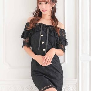 Tika ドレス キャバドレス ハートカットギャザーレース切替キャミソールタイトミニドレス (Mサイズ/Lサイズ)