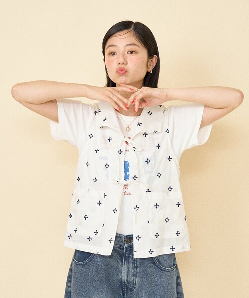 FREAK'S STORE ベスト ジレ インド 小花刺繍 襟付きリボンベスト「セットアップ対応」 レディース - 画像 (2)