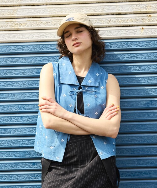 FREAK'S STORE ベスト ジレ インド 小花刺繍 襟付きリボンベスト「セットアップ対応」 レディース - 画像 (4)