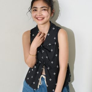 FREAK'S STORE ベスト ジレ インド 小花刺繍 襟付きリボンベスト「セットアップ対応」 レディース