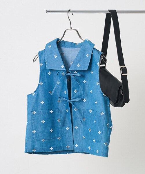 FREAK'S STORE ベスト ジレ インド 小花刺繍 襟付きリボンベスト「セットアップ対応」 レディース - 画像 (7)