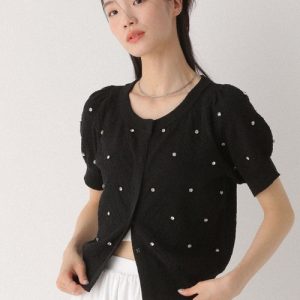 Heather カーディガン ビジューニット半袖カーディガン　497374 レディース