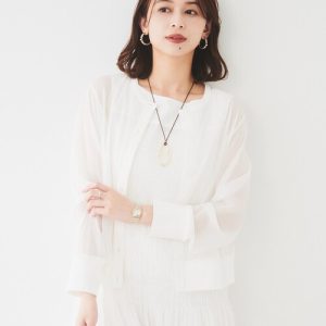 UNTITLED カーディガン 「ストレッチ性/短丈」クルーネックシアーカーディガン レディース