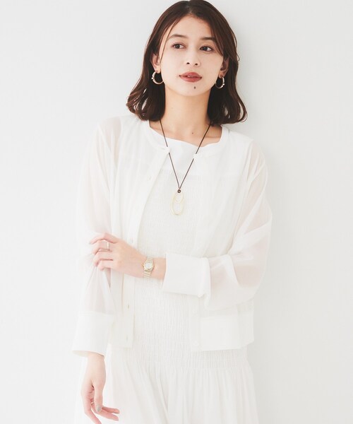 UNTITLED カーディガン 「ストレッチ性/短丈」クルーネックシアーカーディガン レディース - 画像 (2)