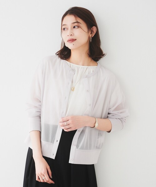 UNTITLED カーディガン 「ストレッチ性/短丈」クルーネックシアーカーディガン レディース - 画像 (4)