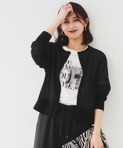 UNTITLED カーディガン 「ストレッチ性/短丈」クルーネックシアーカーディガン レディース - 画像 (3)