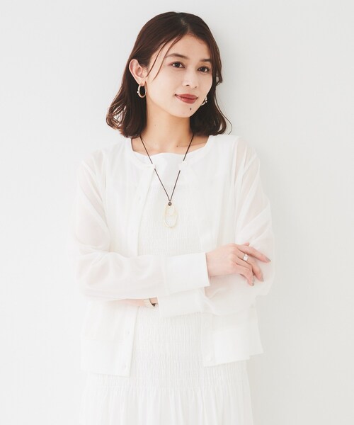 UNTITLED カーディガン 「ストレッチ性/短丈」クルーネックシアーカーディガン レディース - 画像 (6)