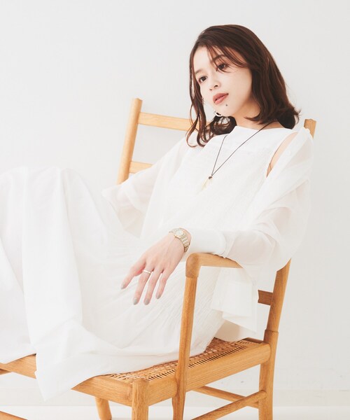 UNTITLED カーディガン 「ストレッチ性/短丈」クルーネックシアーカーディガン レディース - 画像 (7)