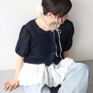 earth music&ecology カーディガン ミニフリルカットレースアンサンブル レディース