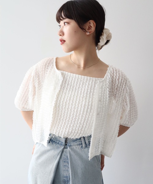 earth music&ecology カーディガン ミニフリルカットレースアンサンブル レディース - 画像 (2)