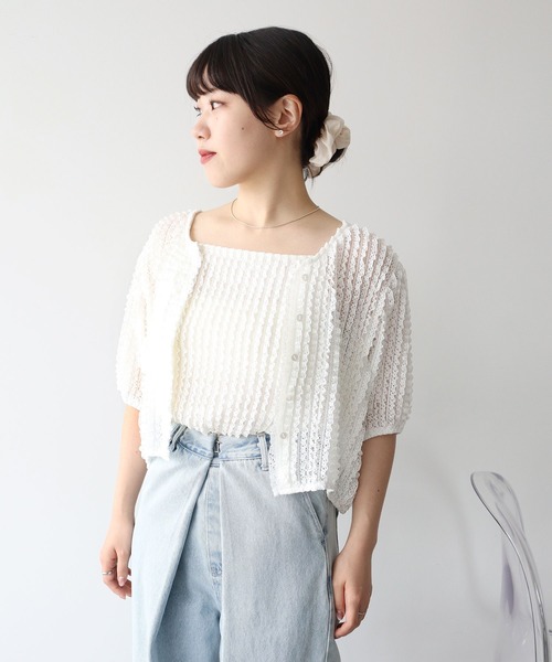 earth music&ecology カーディガン ミニフリルカットレースアンサンブル レディース - 画像 (5)