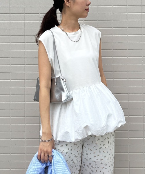 I-SOOK ブラウス シャツ 「ISOOK / アイスー」バルーンペプラムフレンチT シンプルトップス チュニック ロング丈 クルーネック ラウンドネック ノ - 画像 (2)