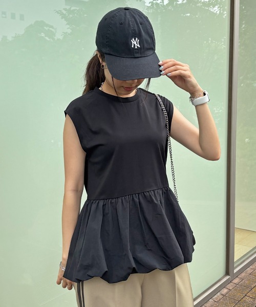 I-SOOK ブラウス シャツ 「ISOOK / アイスー」バルーンペプラムフレンチT シンプルトップス チュニック ロング丈 クルーネック ラウンドネック ノ - 画像 (3)