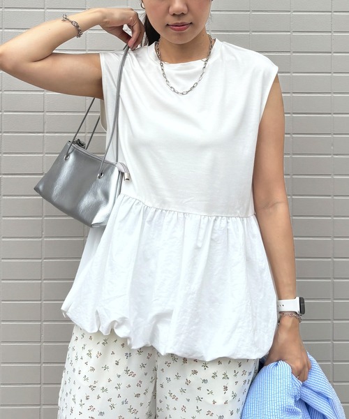 I-SOOK ブラウス シャツ 「ISOOK / アイスー」バルーンペプラムフレンチT シンプルトップス チュニック ロング丈 クルーネック ラウンドネック ノ - 画像 (6)