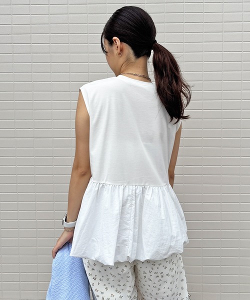 I-SOOK ブラウス シャツ 「ISOOK / アイスー」バルーンペプラムフレンチT シンプルトップス チュニック ロング丈 クルーネック ラウンドネック ノ - 画像 (7)