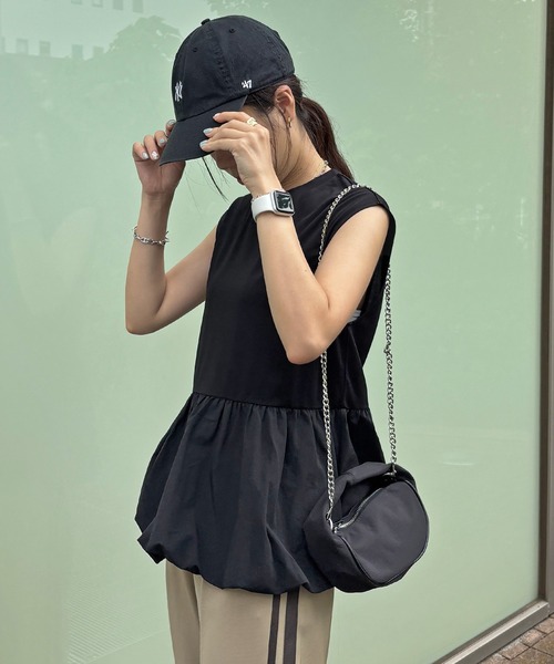 I-SOOK ブラウス シャツ 「ISOOK / アイスー」バルーンペプラムフレンチT シンプルトップス チュニック ロング丈 クルーネック ラウンドネック ノ - 画像 (8)