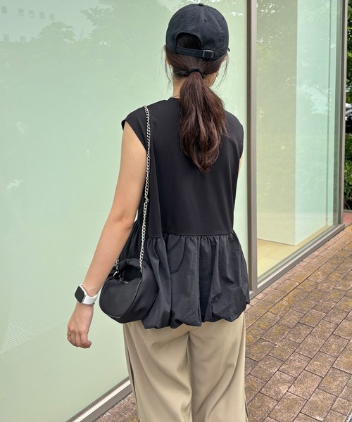 I-SOOK ブラウス シャツ 「ISOOK / アイスー」バルーンペプラムフレンチT シンプルトップス チュニック ロング丈 クルーネック ラウンドネック ノ - 画像 (9)