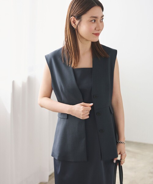 Demi-Luxe BEAMS ベスト ジレ エディター東原妙子 × / ツイル ペプラム レディース