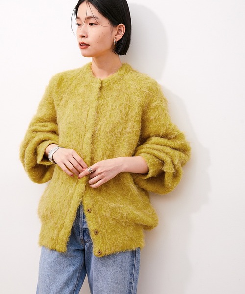 ADAM ET ROPE' 「ADAM ROPE'」 ニットカーディガン FREE イエロー系その他 レディース