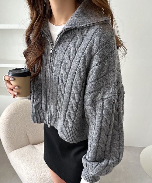 andme 「andme」 「alma design」ニットカーディガン M グレー レディース