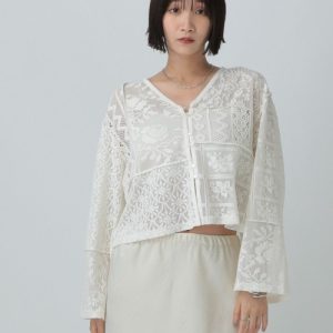 LOWRYS FARM カーディガン レースパッチワークカーディガン 581056 レディース