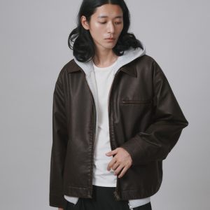 B.C STOCK ブルゾン アウター 「PLANET OF EARTH」フェード加工 フェイクレザーブルゾン メンズ