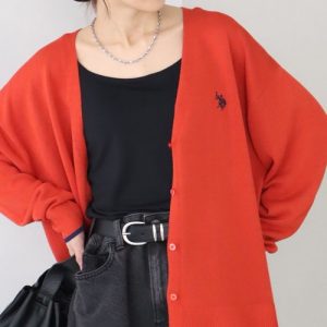 U.S. POLO ASSN. 「U.S. ASSN.」 ニットカーディガン LL レッド レディース