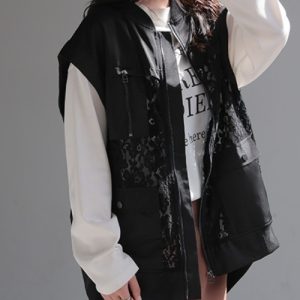 HUG.U ベスト ジレ ノーカラーレースベスト レディース